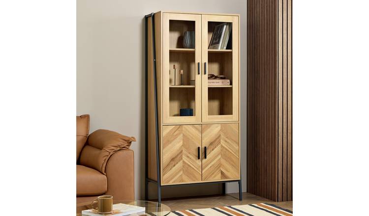 Argos Home Arnel Chevron 2 Door Display Cabinet - Natural