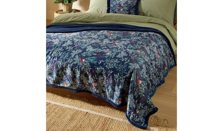 Argos Home Printed Velvet Robin Throw - Blue - 200x150cm