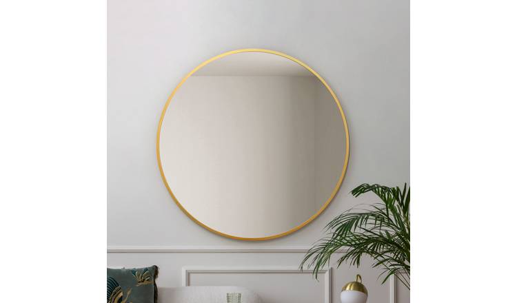 MirrorOutlet Fenestra Gold Metal Round Wall Mirror - 100cm