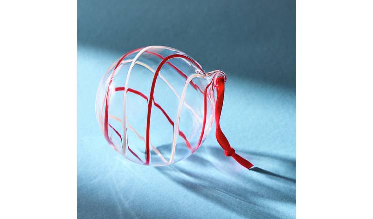 Habitat Glass Red and White Swirl Design Christmas Bauble
