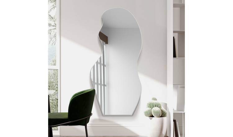 MirrorOutlet Lacuna Black Wood Wavy Wall Mirror - 120x50cm