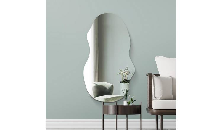 MirrorOutlet Lacuna Black Wood Wavy Wall Mirror - 120x54cm