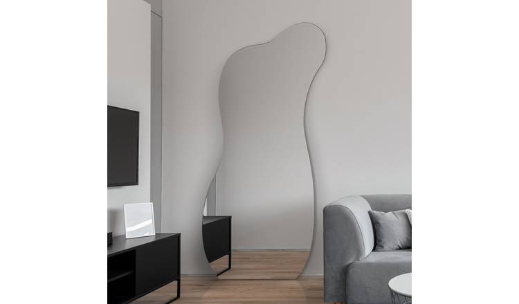 MirrorOutlet Lacuna Black Wood Wavy Wall Mirror - 140x60cm