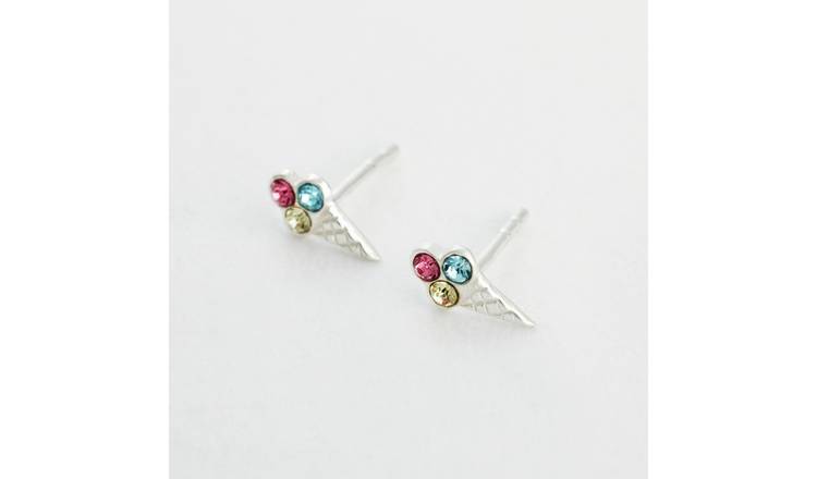 Revere Kids Sterling Silver Yellow, Blue & Pink Crystals Ice Cream Stud Earrings