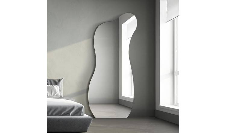 MirrorOutlet Lacuna Black Wood Wavy Wall Mirror - 170x80cm