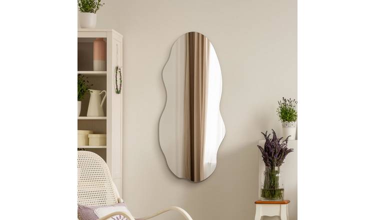 MirrorOutlet Lacuna Black Pebble Wood Wavy Wall Mirror - 100x45cm