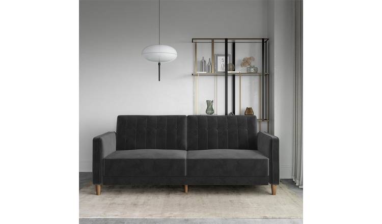 Dorel Pin Velvet Futon Sofa Bed - Grey