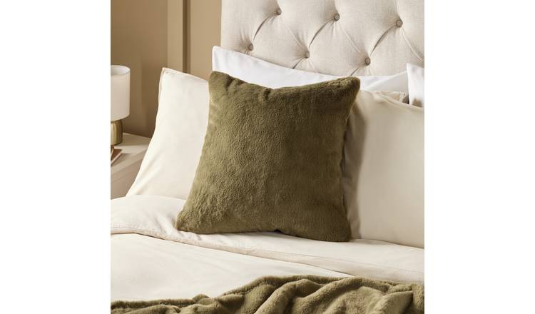 Argos Home Faux Fur Cushion Khaki - 43x43cm