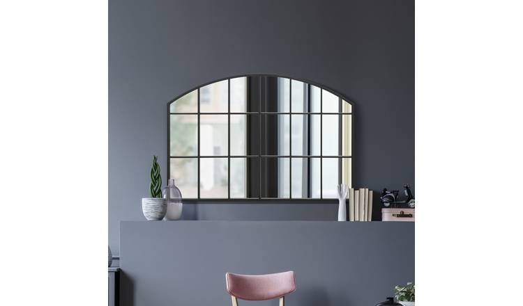 MirrorOutlet Arcus Black Metal Arch Wall Mirror - 75x110cm