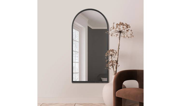 MirrorOutlet Arcus Black Metal Arch Wall Mirror - 140x70cm