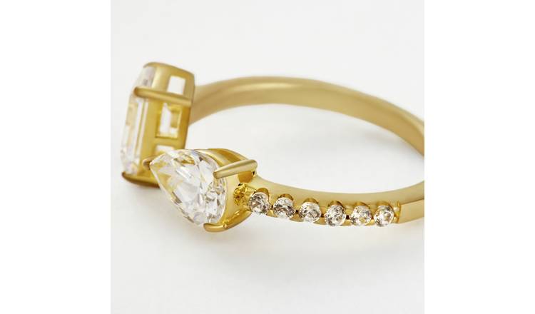 Revere Gold Plated 925 Sterling Silver Emerald-Cut Cubic Zirconia Ring - Large