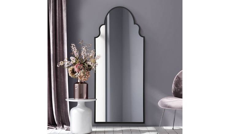 MirrorOutlet Arcus Black Metal Arch Wall Mirror - 200x85cm