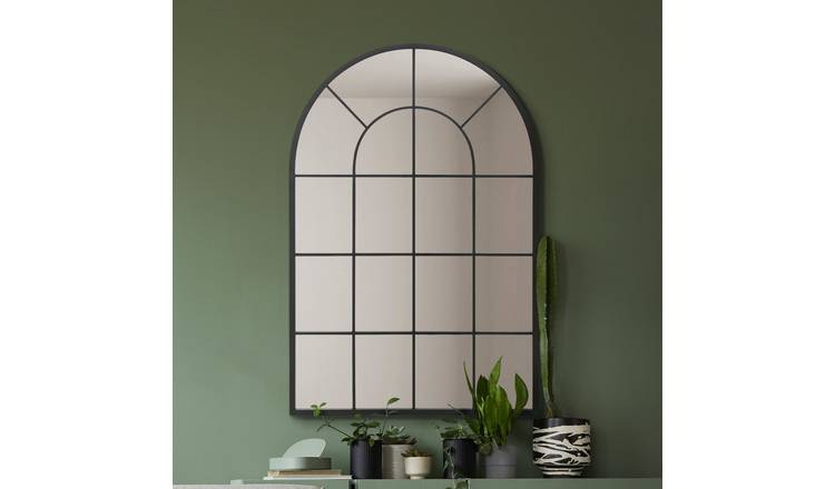MirrorOutlet Arcus Black Metal Arch Wall Mirror - 120x80cm