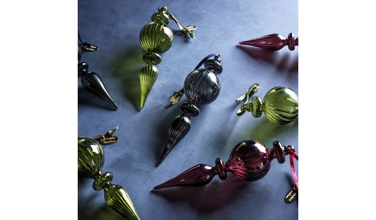 Habitat x Morris & Co. Glass Finials Christmas Baubles - Pack of 3