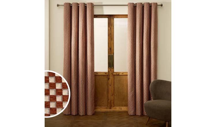 Habitat Chequered Blackout Eyelet Curtain - Burnt Orange - 117x137cm