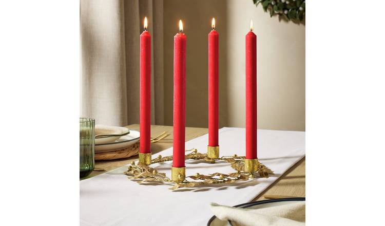 Argos Home Medium Pack of 4 Red Taper Candle - Unscented