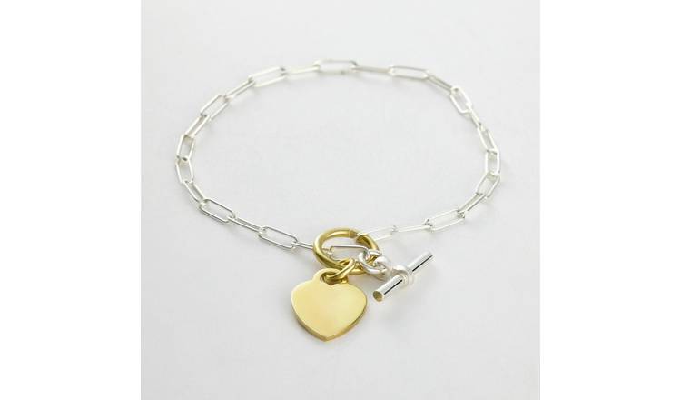 Revere 925 Sterling Silver Two Tone Heart Charm Bracelet