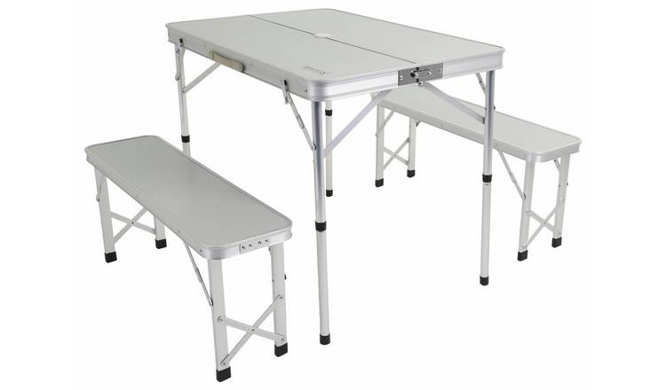 Regatta 4 Seater Folding Rectangular Aluminium Picnic Table Set - Aluminium