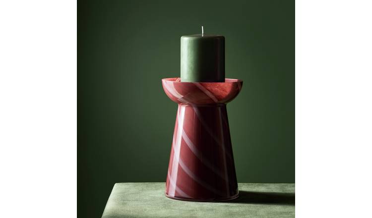 Habitat Glass Swirl Large Red Candle Holder