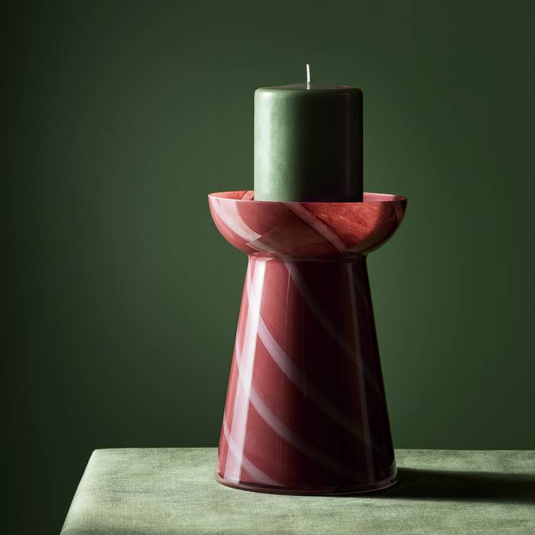 Habitat Glass Swirl Large Red Candle Holder 0