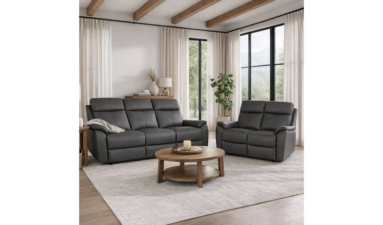 Aspire Kingsmere Leather 3 & 2 Seater Power Recliner Sofa - Charcoal