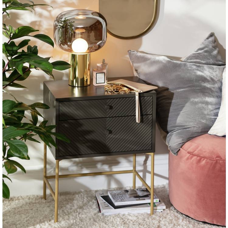 Habitat Barcelona 2 Drawer Bedside Table - Charcoal 0