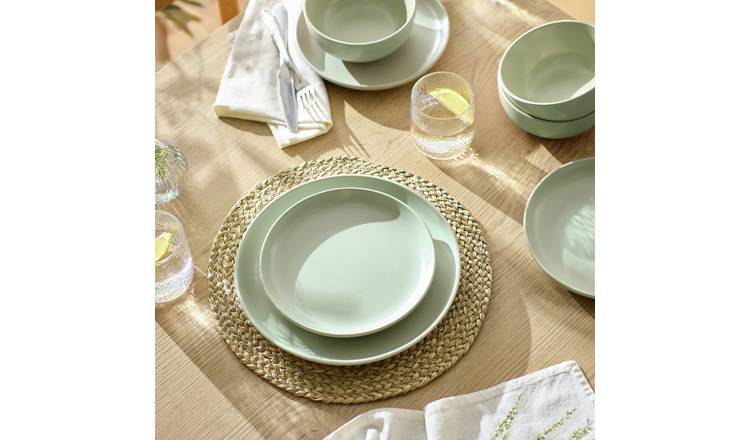 Habitat 12 Piece Matte Stoneware Dinner Set - Sage
