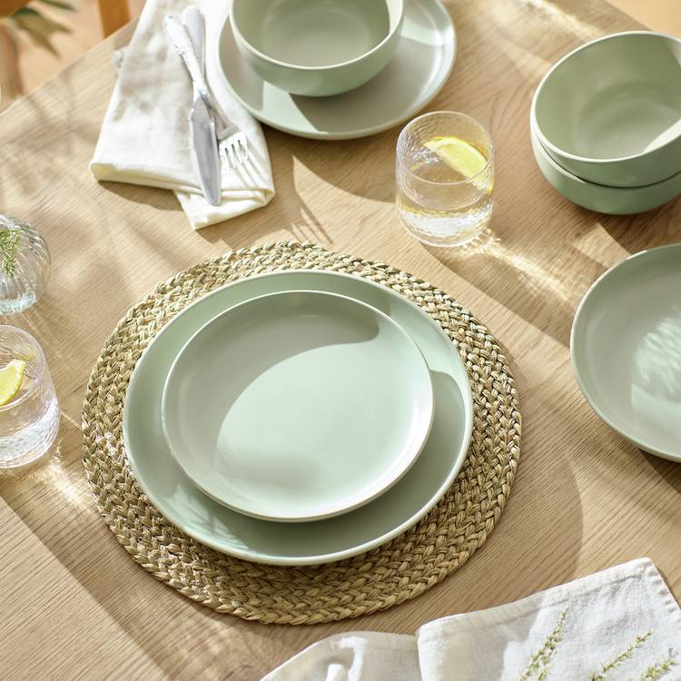 Habitat 12 Piece Matte Stoneware Dinner Set - Sage 0