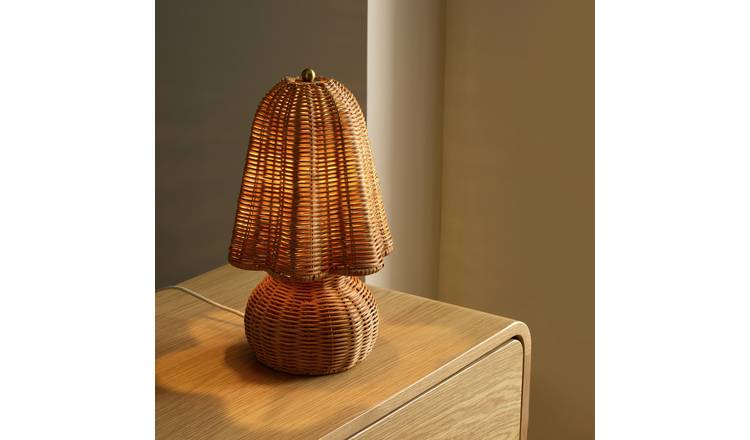 Habitat Daphne Scalloped Rattan Table Lamp - Brown