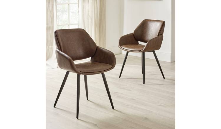 Julian Bowen Parker Pair of Faux Leather Dining Chairs - Brown