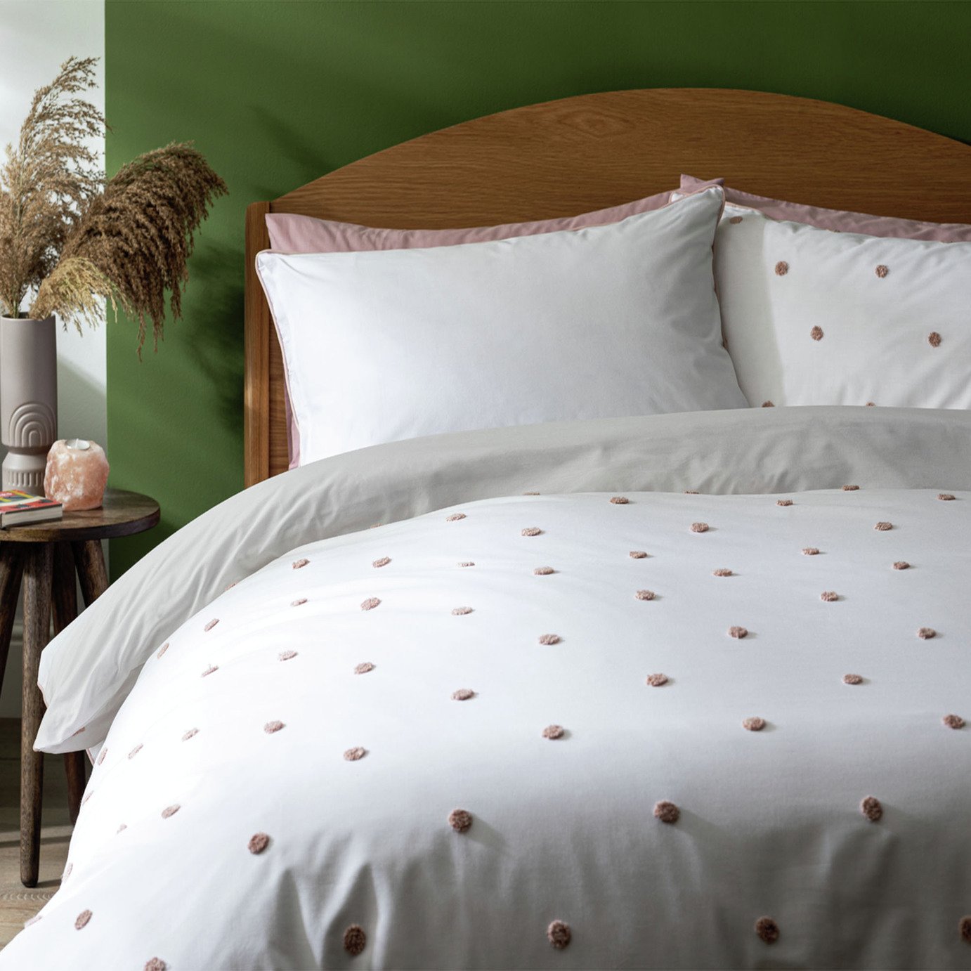 Habitat Tufted Spot Blush & White Bedding Set - Double