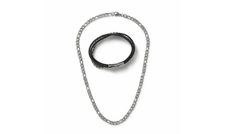 Uncommon Souls Silver Tone Chain Necklace and Mixed Bracelet Set