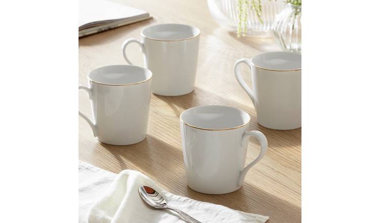 Argos Home Set of 4 Gold Rim Stoneware Mugs - White