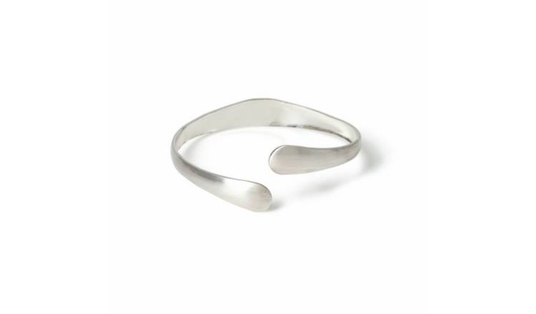 Freedom Silver Tone Brushed Wrap Cuff Bangle