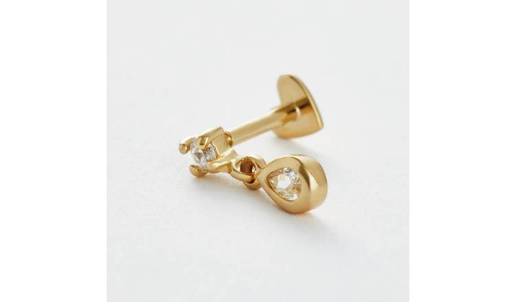 Revere Gold Plated Silver Single Flatback Drop Stud Earrings