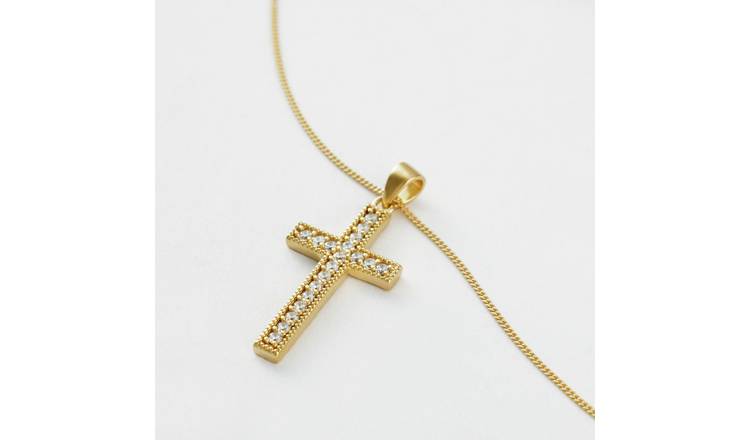Revere 1 Micron Gold Plated 925 Sterling Silver Cross Pendant Necklace