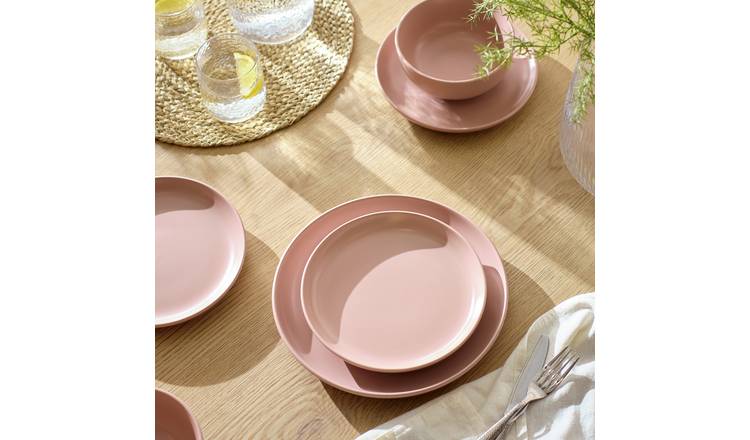 Habitat 12 Piece Matte Stoneware Dinner Set - Pink