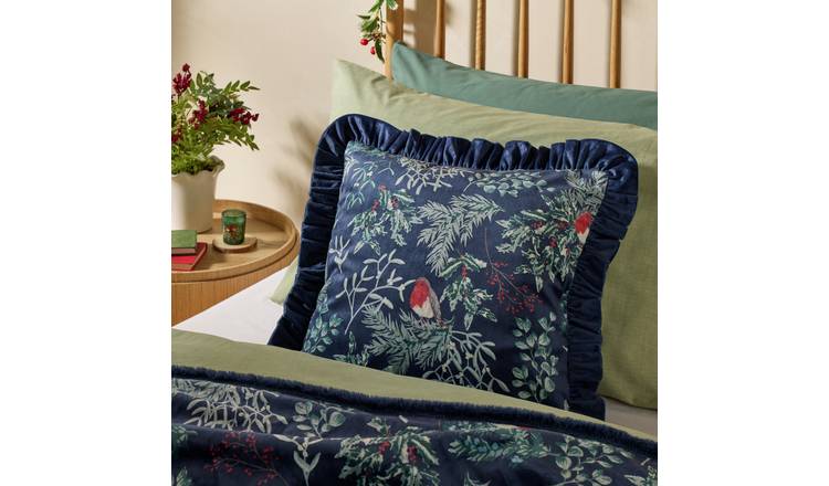 Argos Home Velvet Robin Ruffle Cushion Blue - 43x43