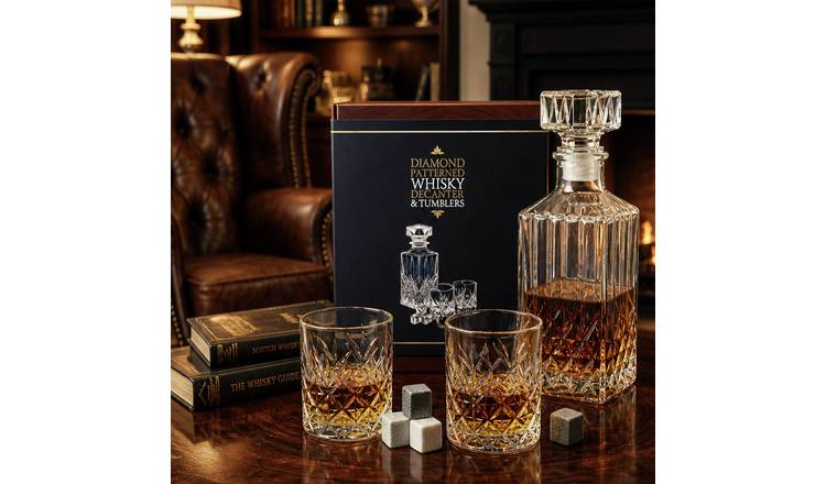 Kimm & Miller Diamond Patterned Whisky Decanter and Glass Set