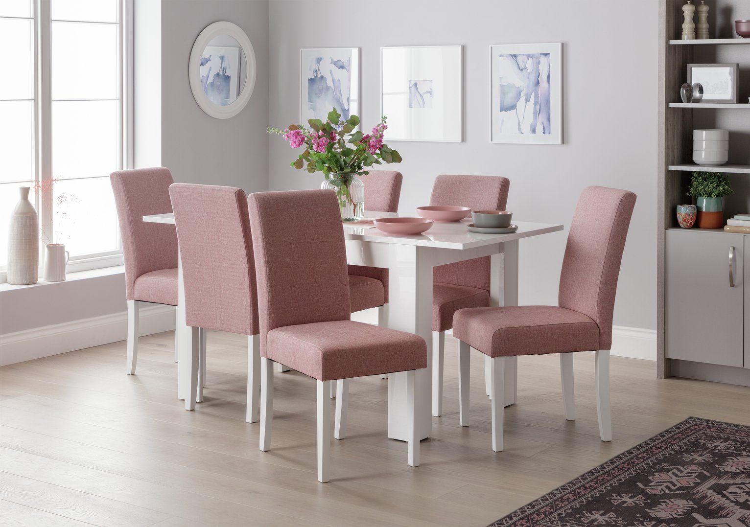 Argos Home Miami Gloss Extending Table & 6 Tweed Chair -Rose Review