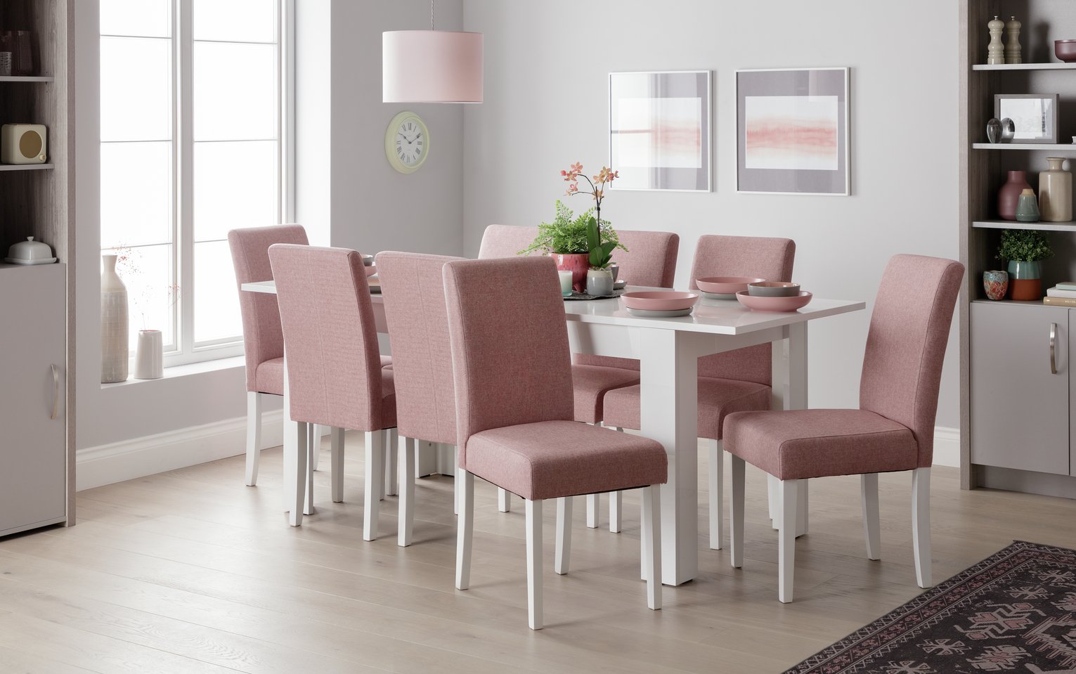 Argos Home Miami Gloss Extending Table & 8 Tweed Chair -Rose Review