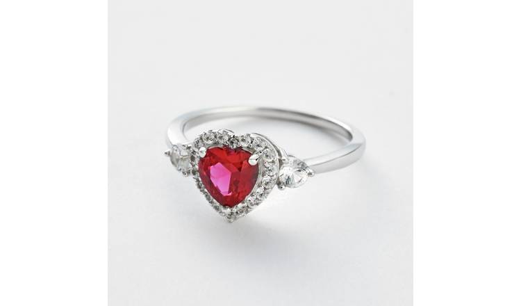 Revere Sterling Silver Heart Shaped Ruby Coloured Cubic Zirconia Ring - Small