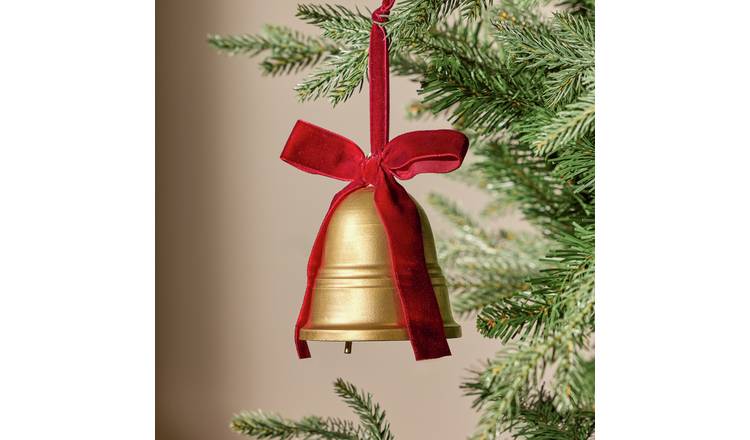 Argos Home Brass Bell with Burgundy Ribbon Hanging Christmas Ornament