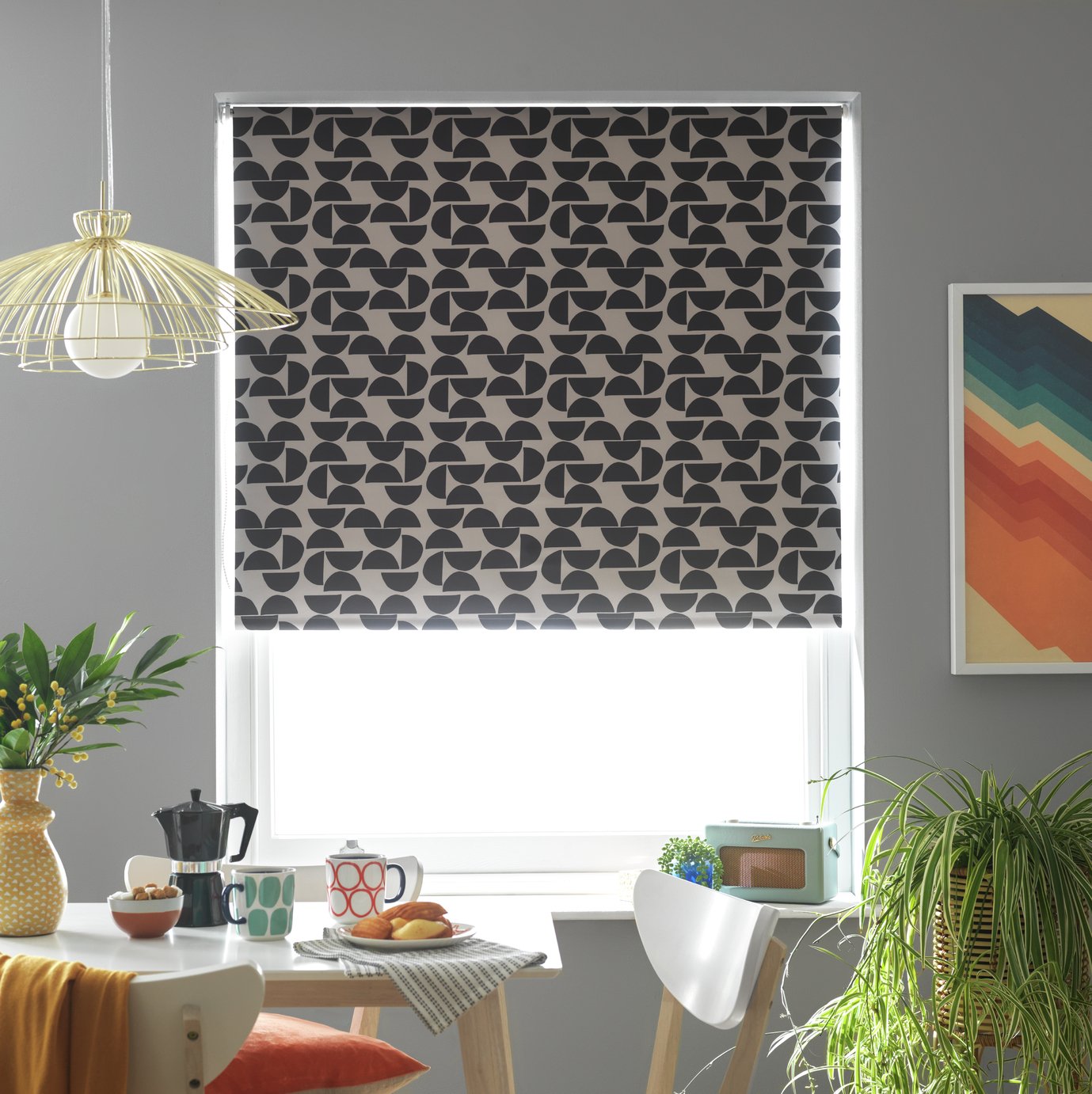 Habitat Mid Century Geo Blackout Roller Blind - 4ft - Black