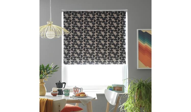 Habitat Geometric Blackout Black Roller Blind - 120cm