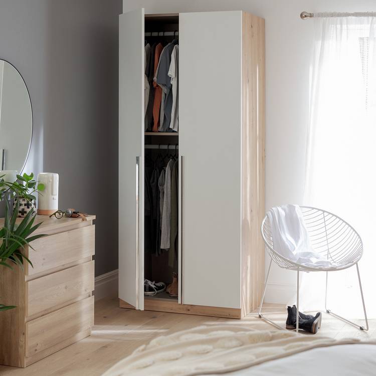 Habitat Munich 2 Door Wardrobe - White & Oak Effect 0
