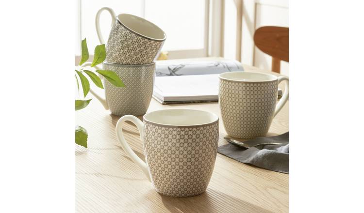 Argos Home Tilda Blossom Set of 4 Porcelain Mugs - Grey
