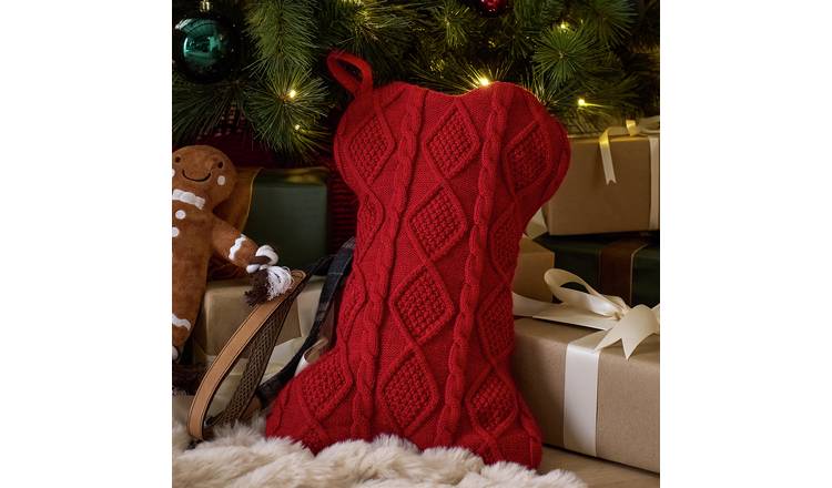 Argos Home Red Knitted Bone Shaped Christmas Stocking
