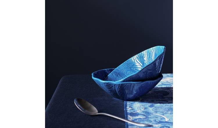 Habitat x Morris & Co. Inky 2 Piece Stoneware Serving Bowls - Blue