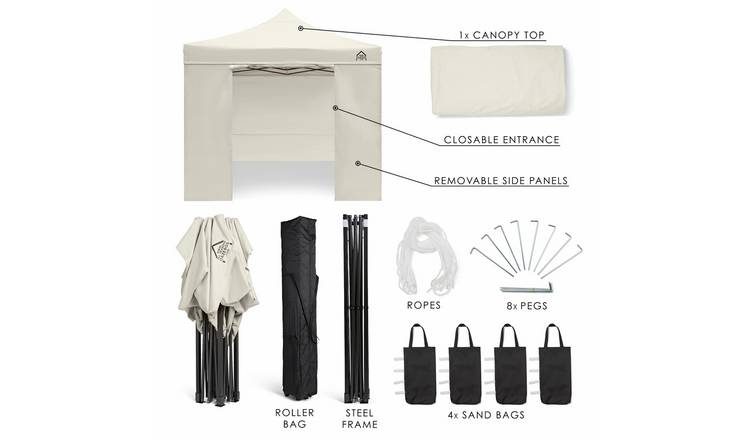 All Seasons Gazebos 3x3m Pop up Garden Gazebo with Side Panels - Cream